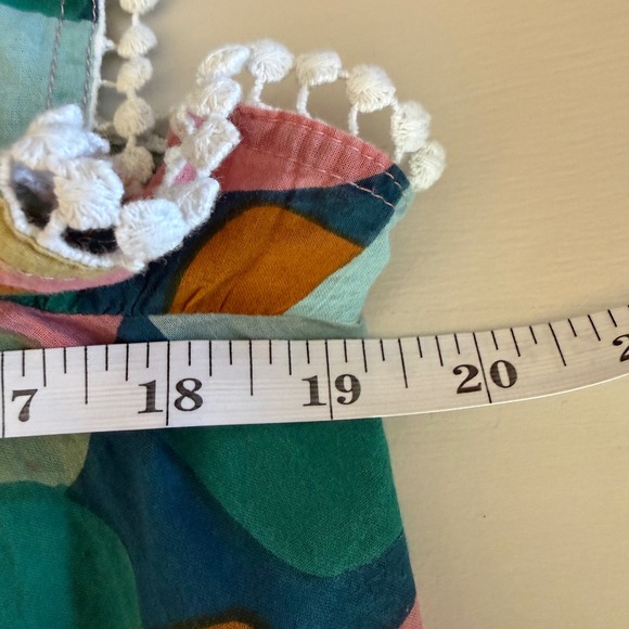 THML Abstract Geometric Flutter Sleeve Smocked Top Pom Pom Trim SRT1522-2-BL M - Picture 6 of 11